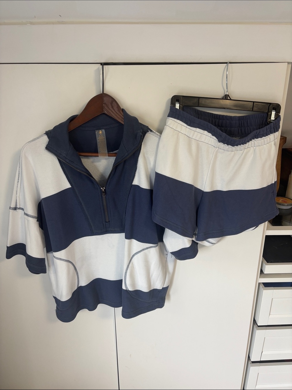 Woman’s Navy and White Striped Athletic Shorts